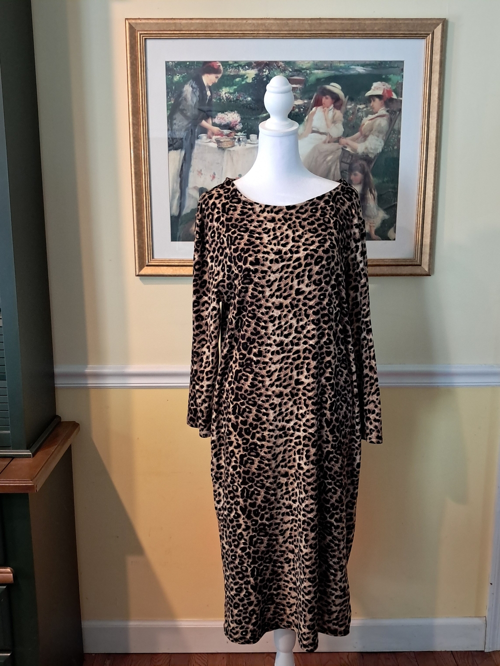 Yelete Leopard Print Long Sleeve Midi Dress - Beige & Black Size 3X
